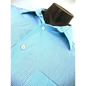 REACTION Kenneth Cole Men's  Blue Check Button Shirt M, 15-151/2, 34/35
